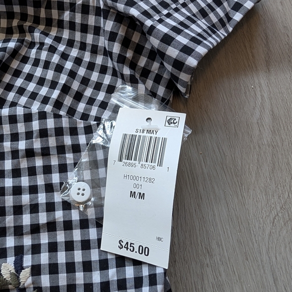 NWT Karen Scott Floral Embroidered Gingham Black&White Shirt Size M - Picture 11 of 13